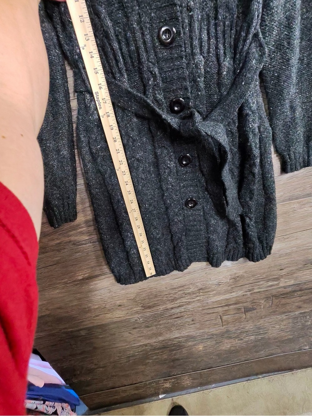 Motherhood Maternity Black Hooded Cable-Knit Button Cardigan with Belt - Picture 7 of 10